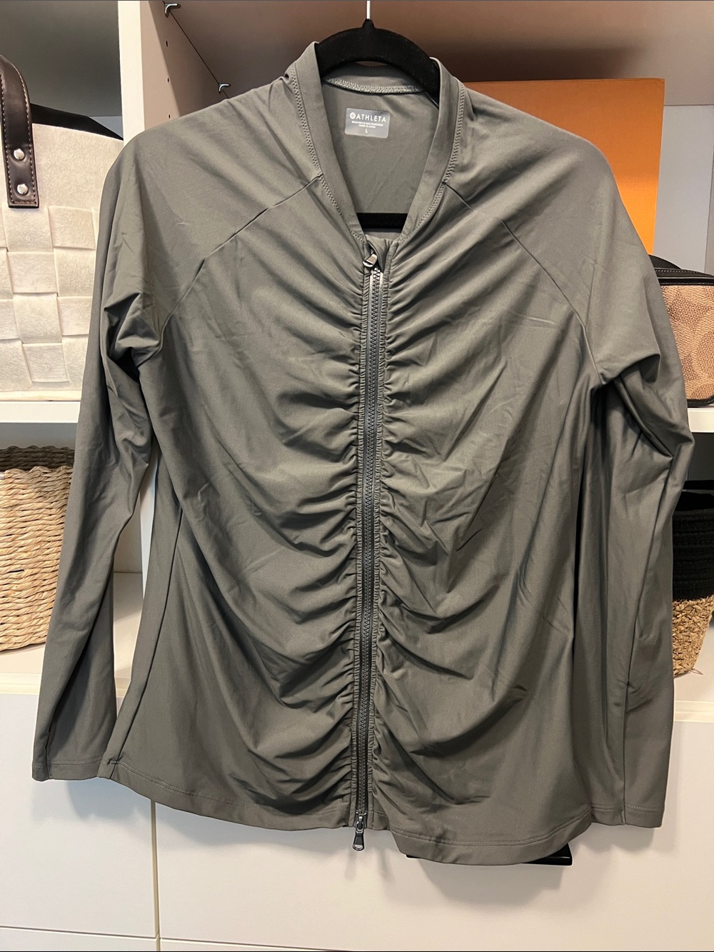 Athleta Olive Green Ruched Zip-Front Jacket